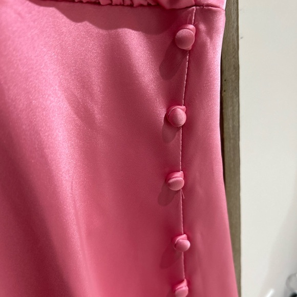Zara Spaghetti Strap Pink Satin Slip Maxi Dress Side Slit Buttons Women’s S NWT - Picture 4 of 9